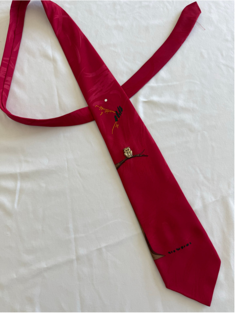 Men's Vintage Vicky Davis Red Gold Owl Novelty Tie One Size